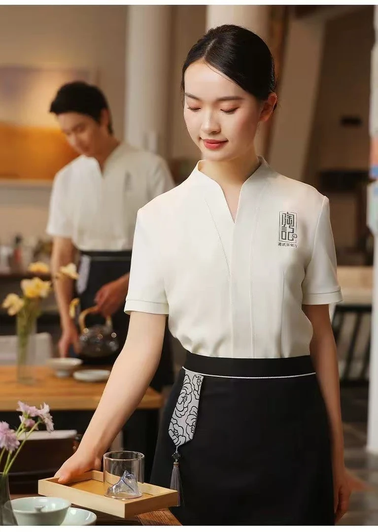 高端工服餐饮服务员工作服女短袖夏酒店餐厅茶楼火锅厨师工作服
