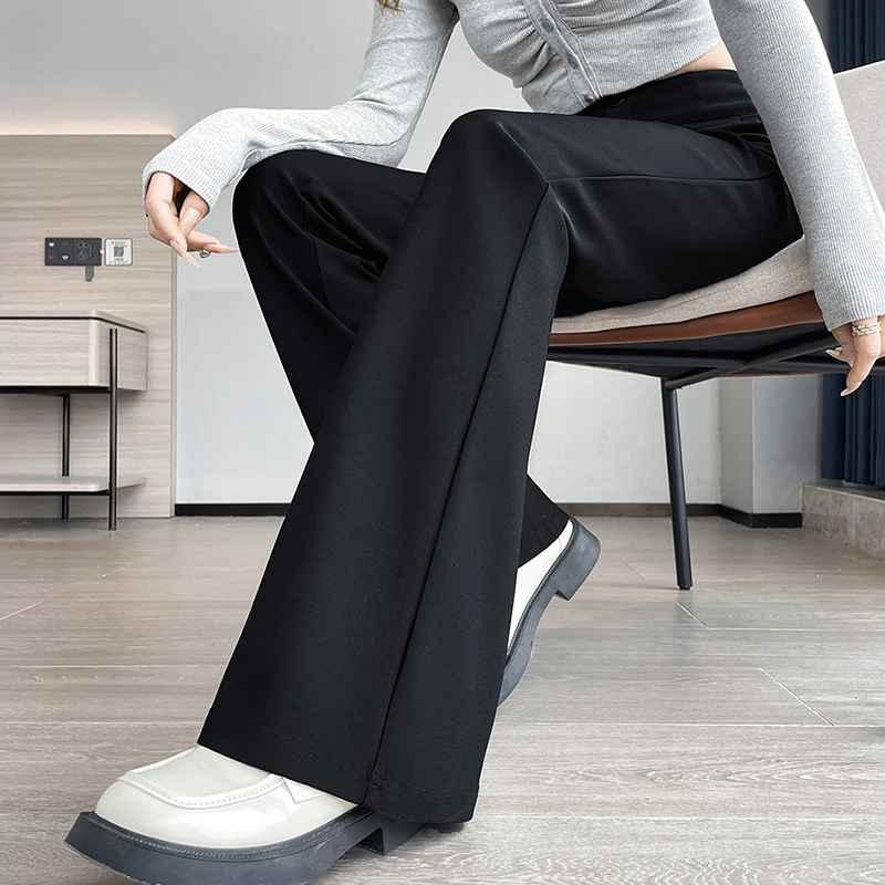 2025炸街潮款裤子女大码修身显瘦微喇叭裤女裤高个子超长西装裤