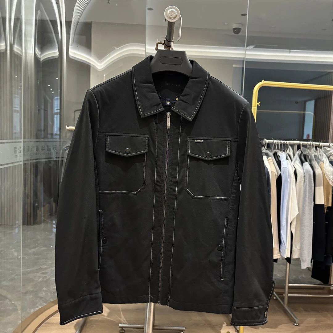 【H家】工装风！秋季新款时尚休黑色翻领皮衣男款男士简约防风皮夹克