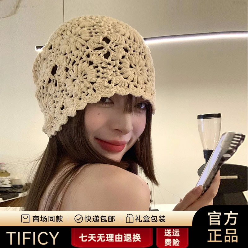 TIFICY日系手工编织包头帽子女春秋薄款镂空毛线帽复古文艺