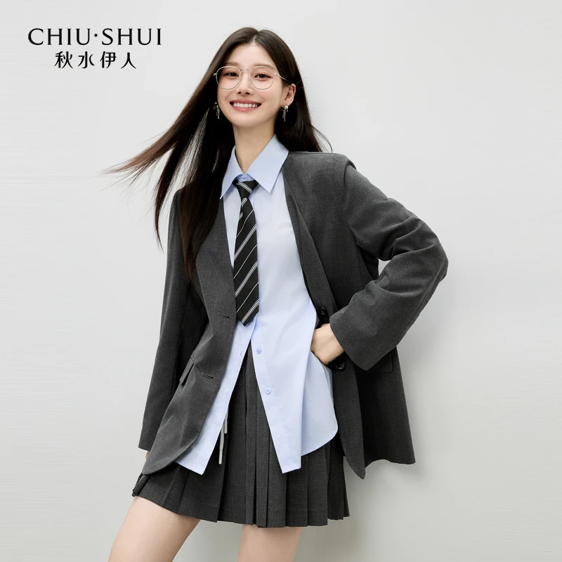 【初依专属】秋水伊人时尚简约套装裙女V领西装625308B010141