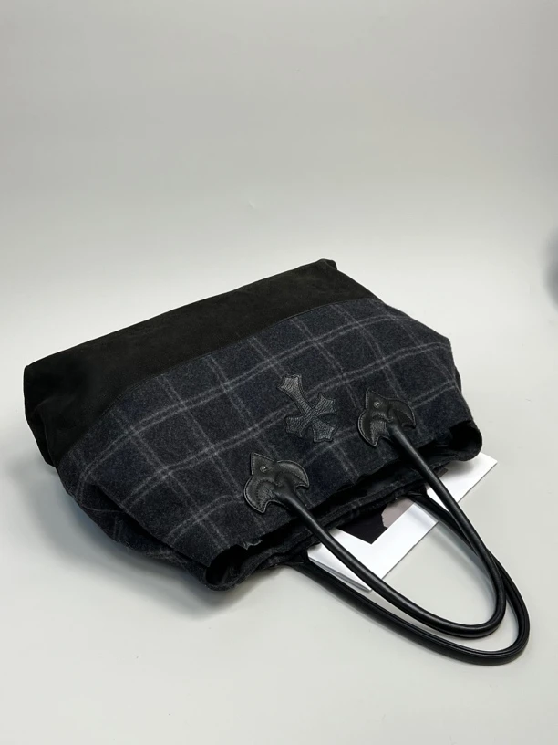 95新 Chrome Hearts/克罗心 夏七中古/毛呢拼皮格纹大托特/单肩包