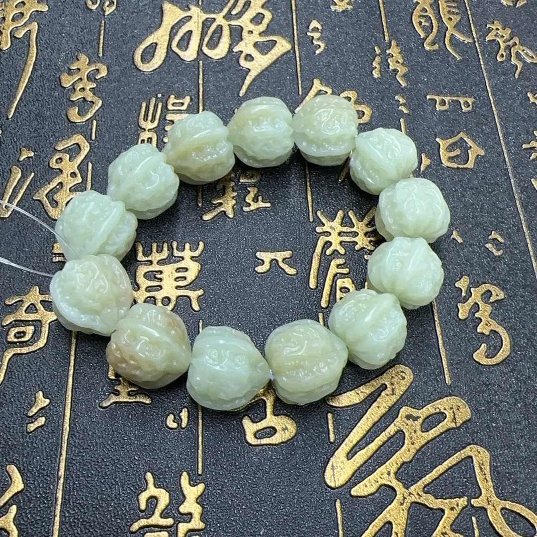 BY0617FWY标045 北玉精选 和田玉核桃手串