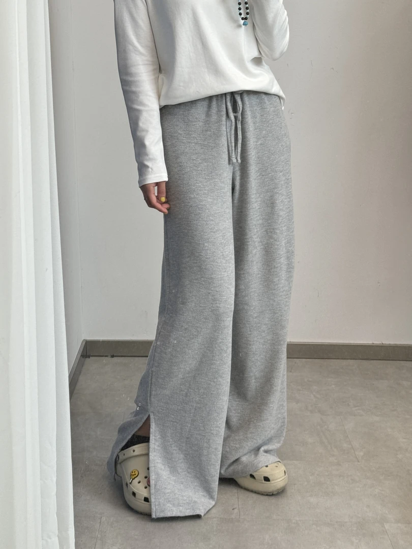 C427直筒裤松紧腰法式微弹腰带高腰百搭针织夏季宽松休闲裤14DM