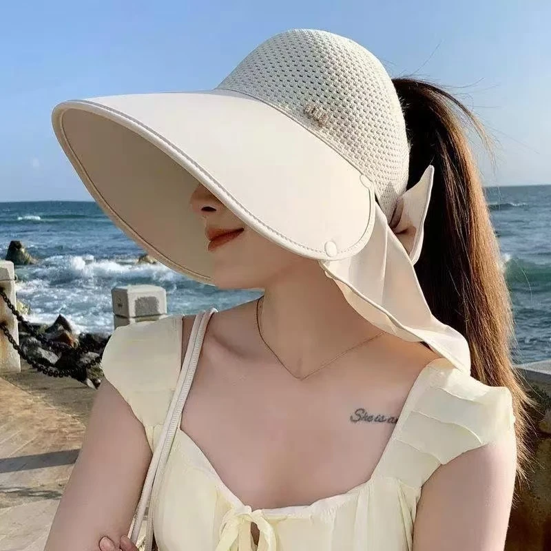 大帽檐夏季防晒透气草帽空顶帽子户外百搭大檐帽子防晒遮阳帽女士