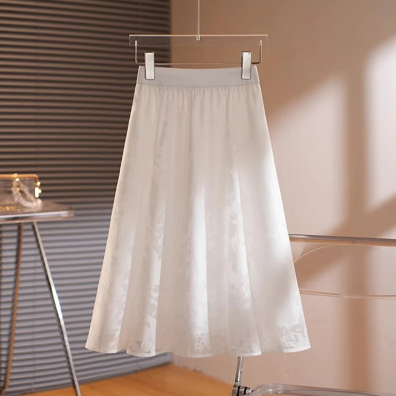 拉夏贝尔超美提花半身裙女2025夏季新款优雅高腰黑色印花气质伞裙