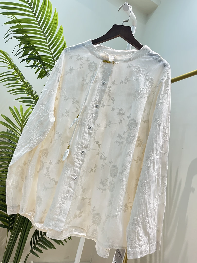 【新中式盘扣刺绣棉纱衬衫】9391