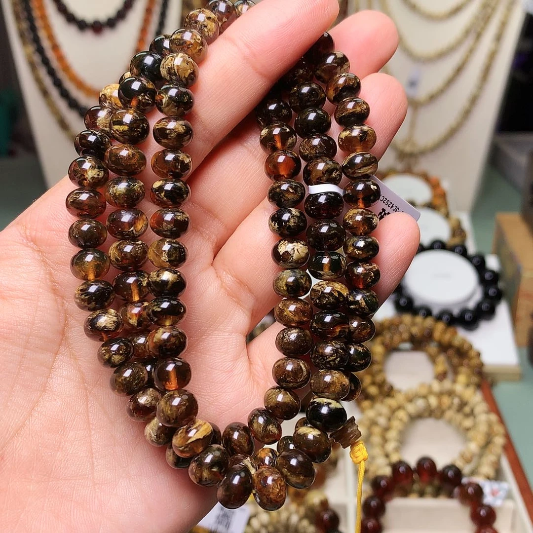 琥珀未镶嵌裸石黑花8-914