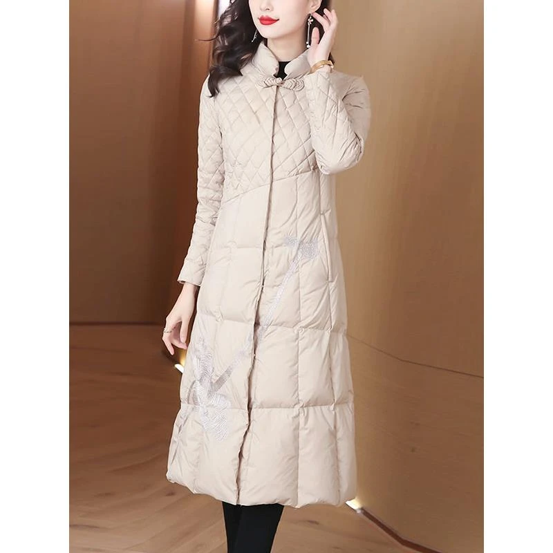 2025冬季新款国风中式盘扣刺绣羽绒服女中女士95白皮衣羽绒服