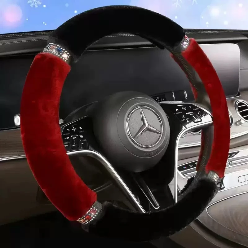 手感好冬季保暖毛绒汽车方向盘套通用汽车把套