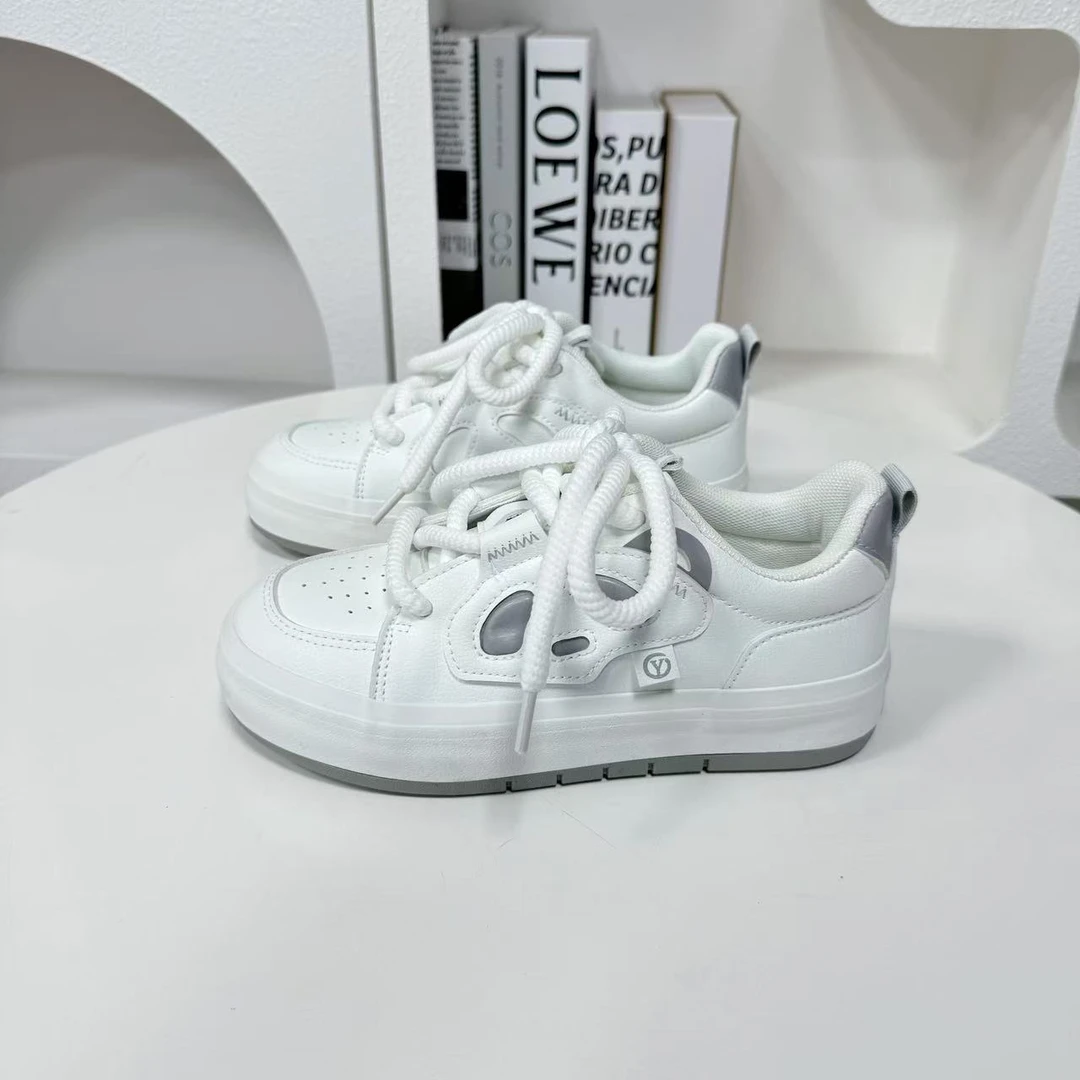 H1287 白灰 韩版高级感厚底小白鞋女2025搭熊猫板鞋休闲运动鞋