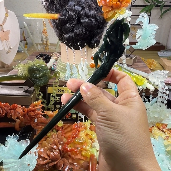 蛇纹石玉合金发饰