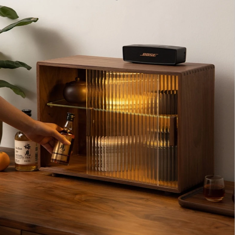 臻致美G北美黑胡桃桌面茶杯收纳柜