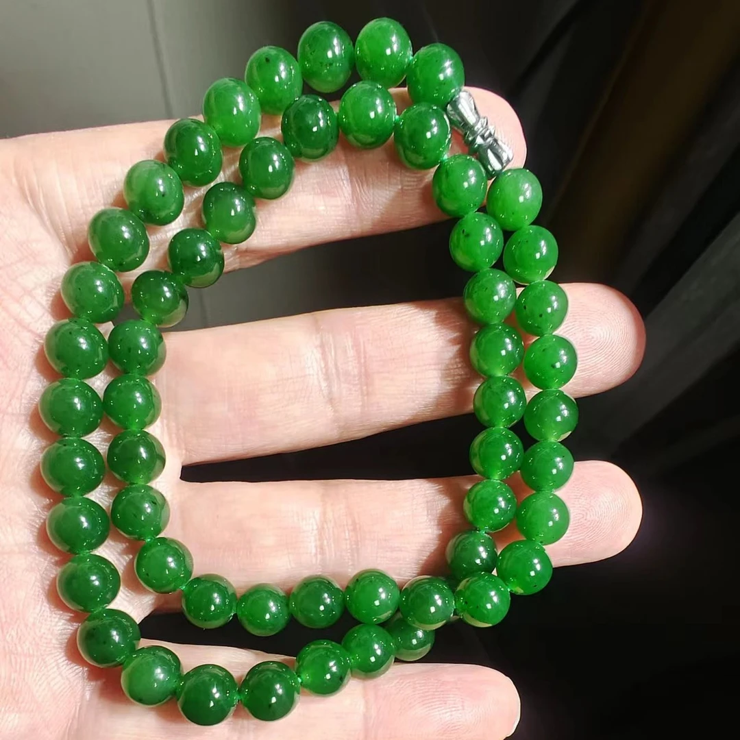 天然和田玉俄罗斯碧玉8mm项链