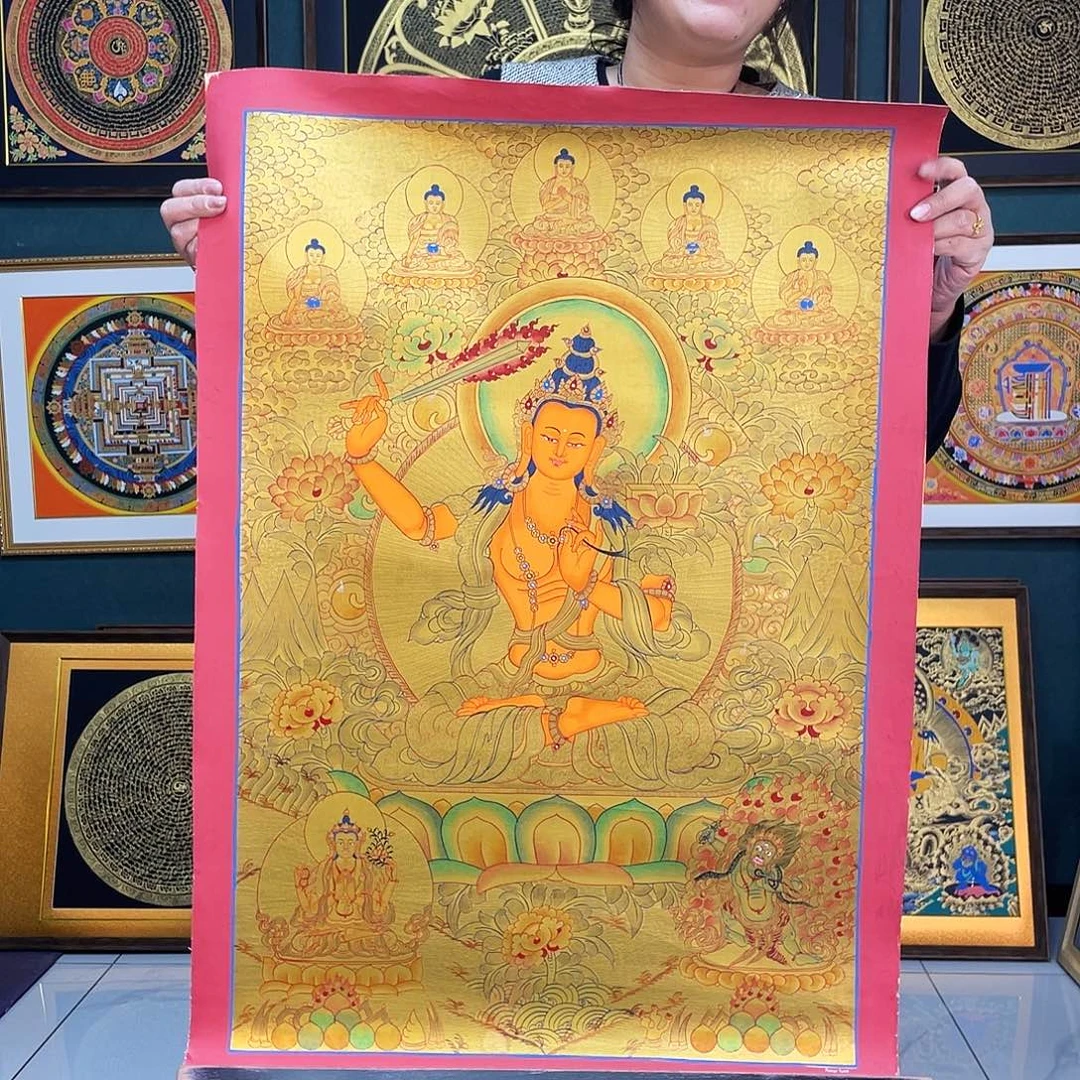 卷轴画文殊手绘金箔唐卡