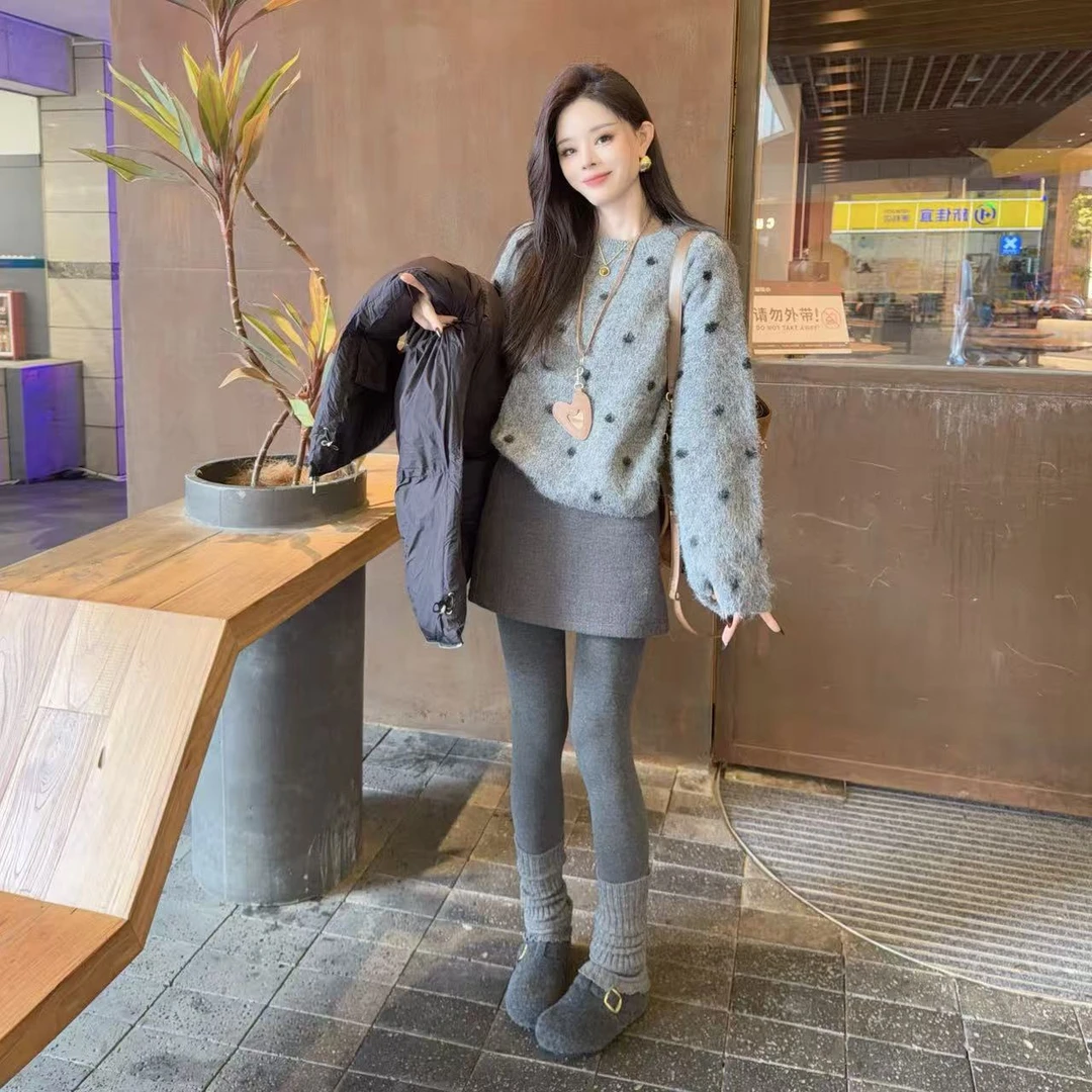 【静静衣橱】韩版休闲针织百搭波点宽松女慵懒风毛针织衫6622