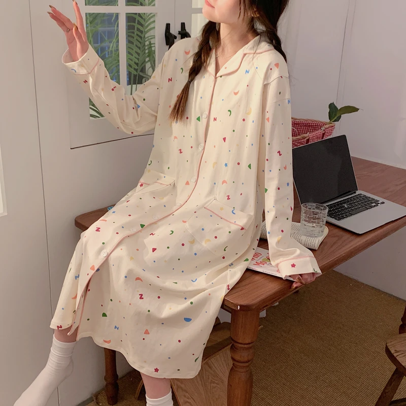 待产裙两件套大码带胸垫春秋孕妇住院产后哺乳睡裙月子服夏季薄款