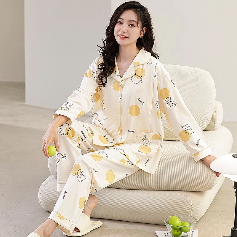 春秋新款纯棉感月子服柔软舒适吸汗产前产后哺乳居家外出睡衣套装