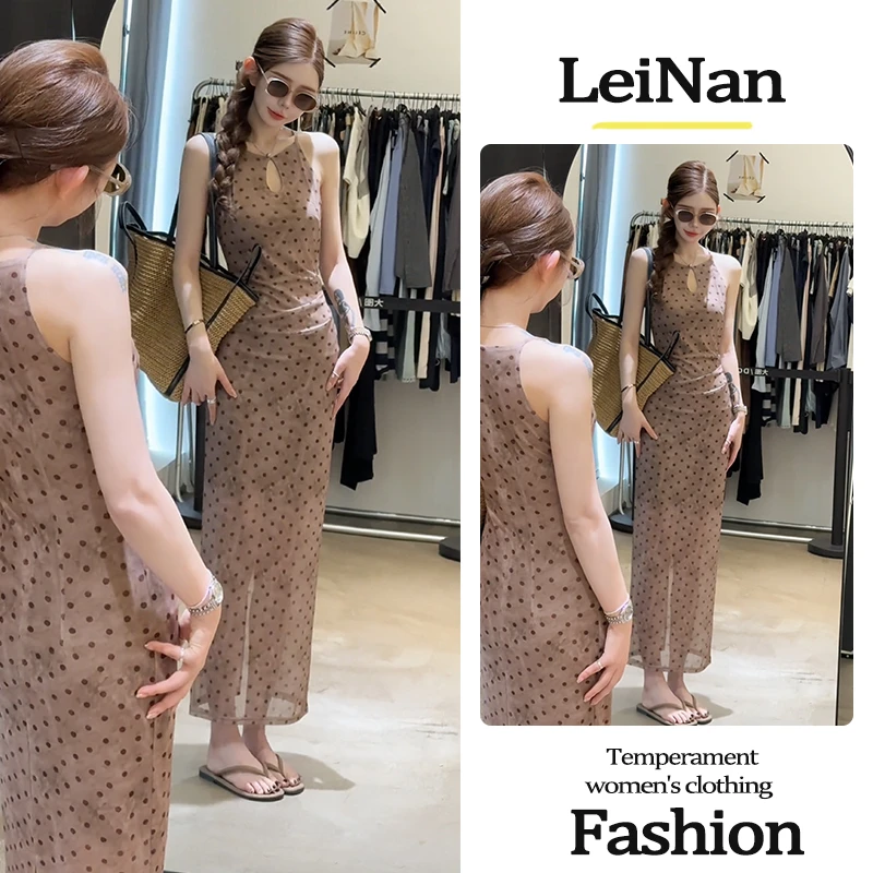 设计感连衣裙女2025夏季新款法式气质收腰显瘦波点无袖中长款裙子