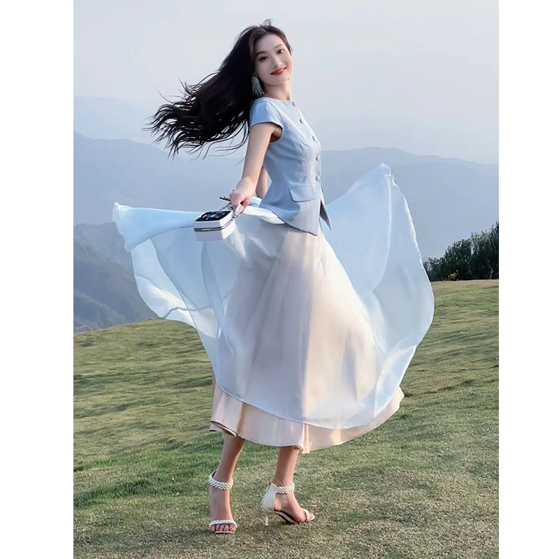 格润雅优雅知性套装裙2025年新款女气质显瘦上衣飘逸半身裙两件套