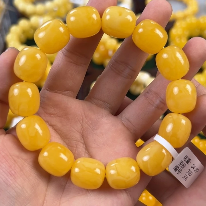 琥珀未镶嵌手链34.59g焦皮同料桶珠15mm xa