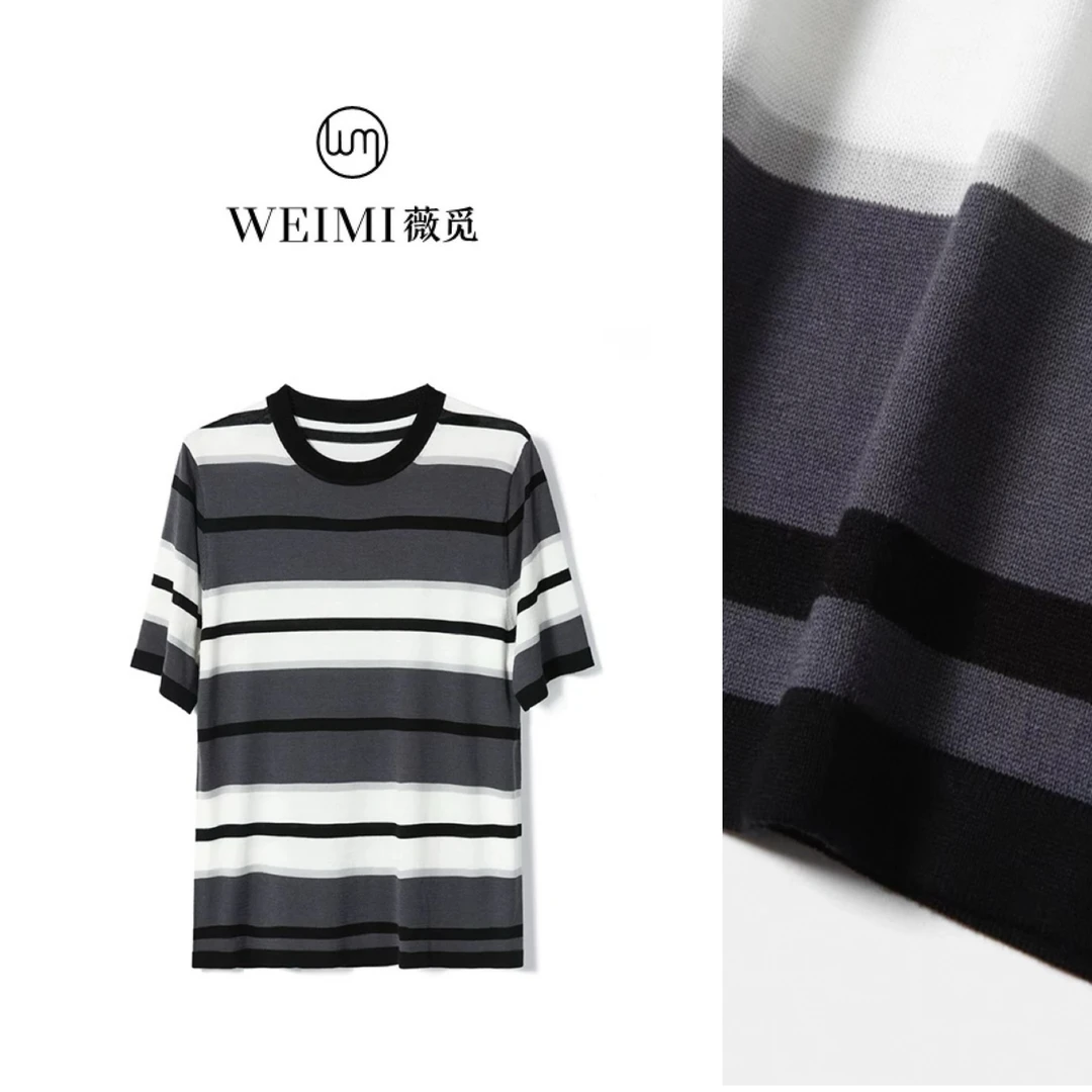 【 005上衣】薇觅女装针织时尚休闲百搭夏季宽松条纹圆领