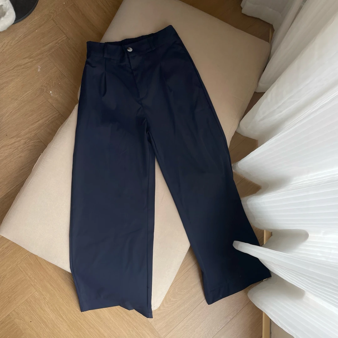 )通勤女士百搭通用休闲高腰休闲裤针织蓝色2