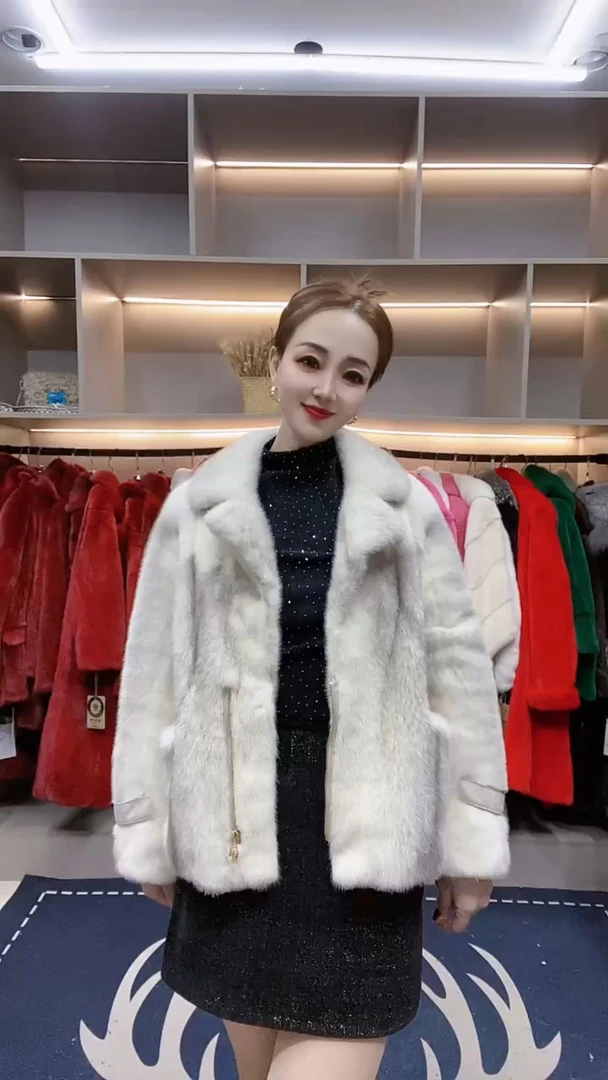 十字貂貂皮大衣女2024新款西装领天鹅绒貂皮皮草裘皮水貂毛外套