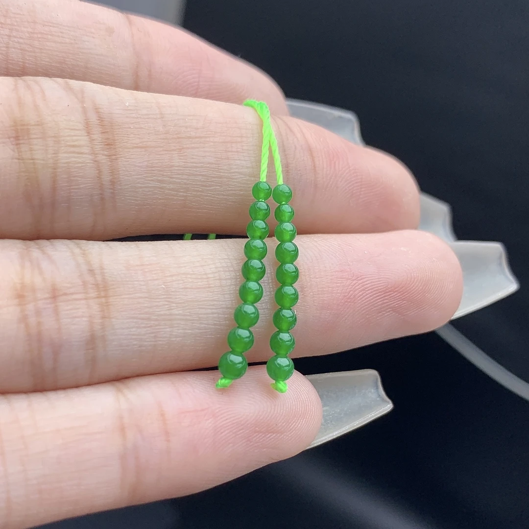 天然A货翡翠浓阳绿色辣绿翡小米珠圆珠散珠18颗单珠T卡2-3mm