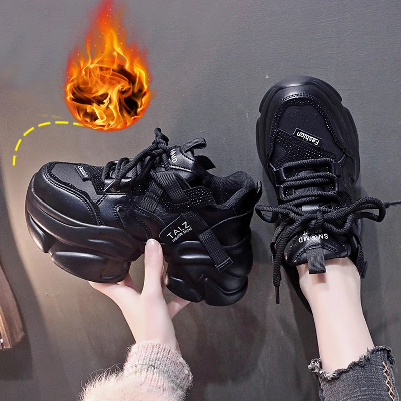 加绒老爹鞋女ins潮2025秋冬新款显高百搭时尚显脚小厚底运动鞋