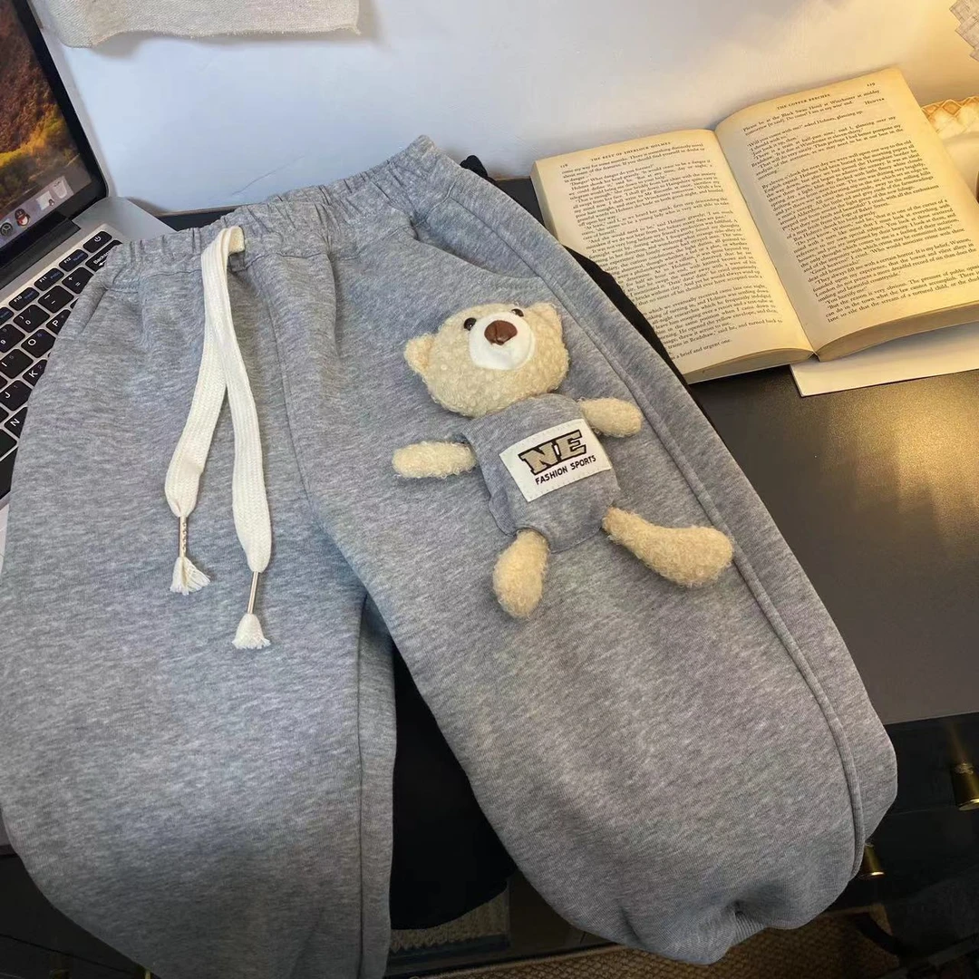 2323时尚潮流洋气百搭秋冬款男女童一体绒运动裤