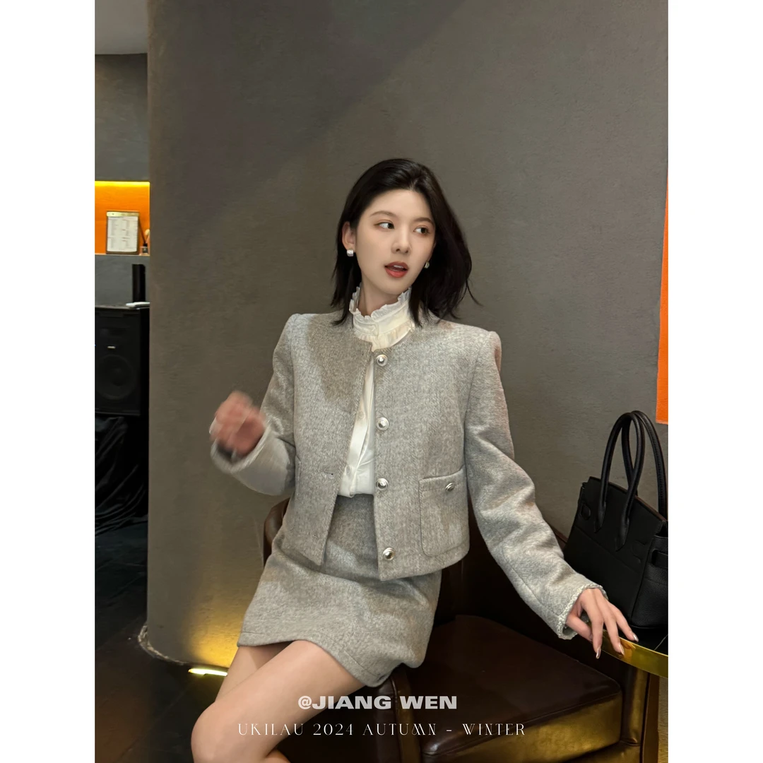 UKILAU【赫拉小姐】高级感韩系气质小香风羊毛呢套装两件套