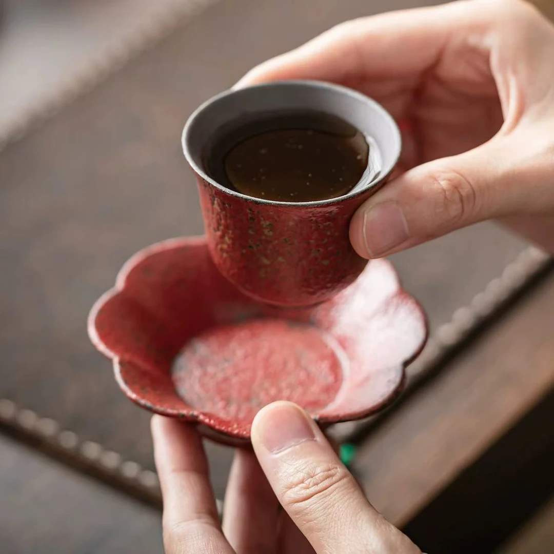 (满山红)新款.主人杯老岩泥小茶杯茶盏茶托杯托盘隔热杯垫16166
