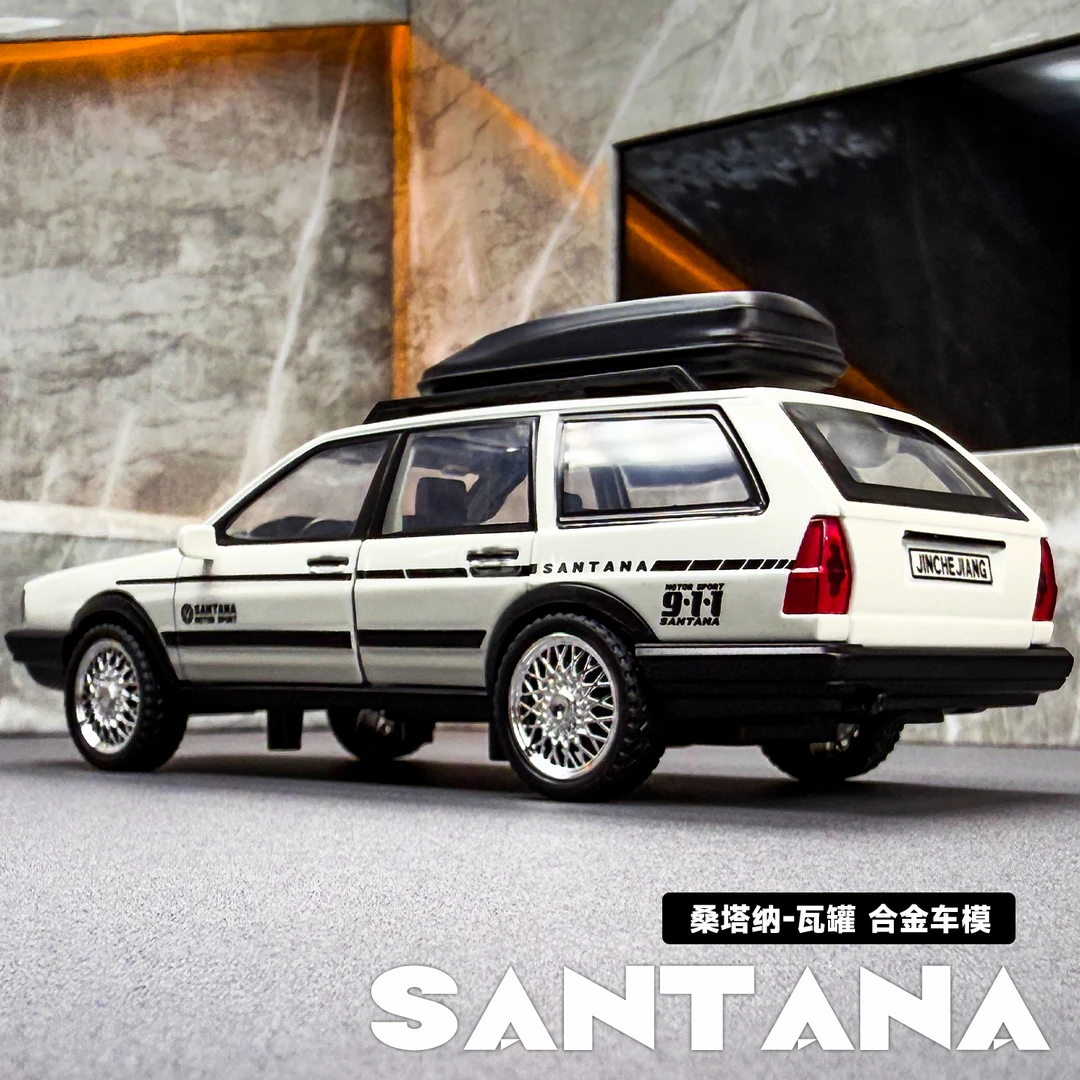桑塔纳瓦罐车合金车模1:32复古老爷车旅行版模型摆件玩具男孩收藏