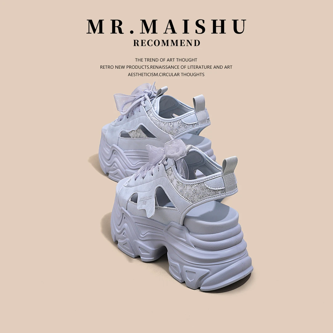 银色厚底运动凉鞋女外穿夏天百搭爆款露趾性感休闲增高老爹凉拖鞋