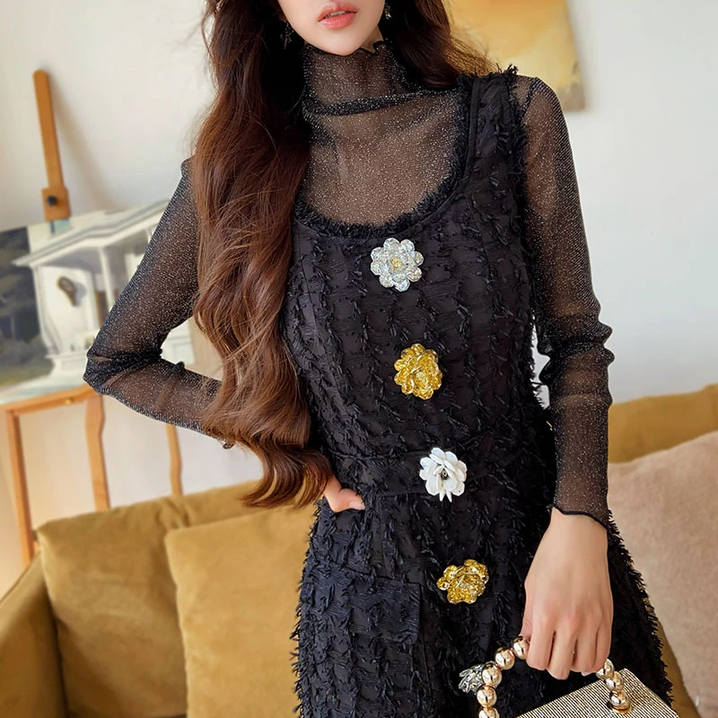 【媛媛女王专享】高级感钻花流苏无袖背心裙DA1BDR133