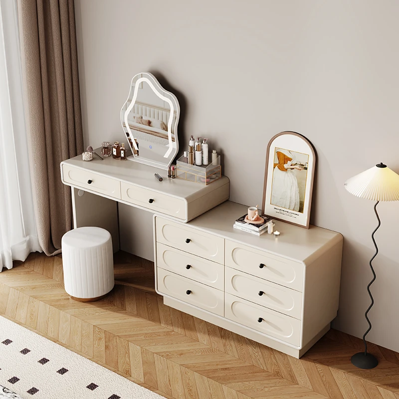 奶油风实木梳妆台斗柜一体卧室化妆桌主卧小户型床尾柜子2025新款