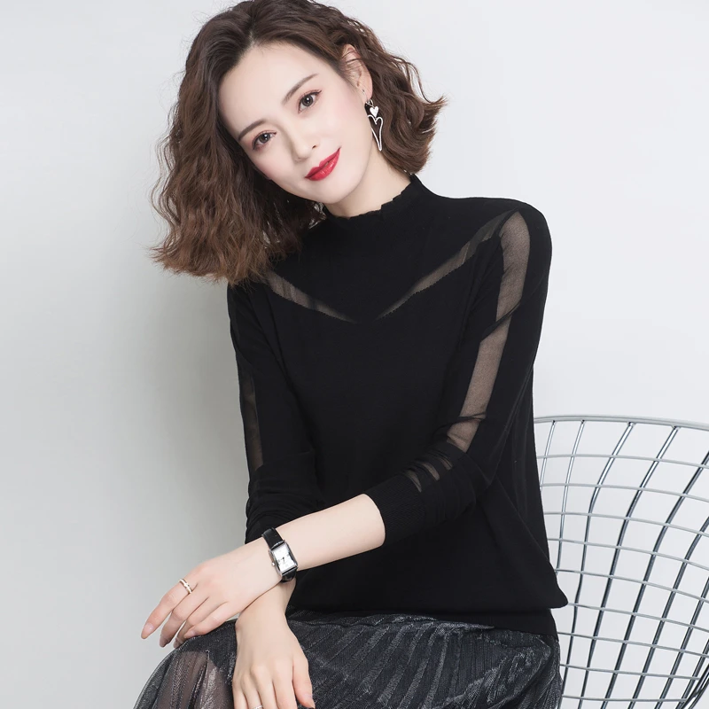 哥弟阿玛施正品蕾丝打底衫女春秋2025新款针织网纱内搭大码半高领