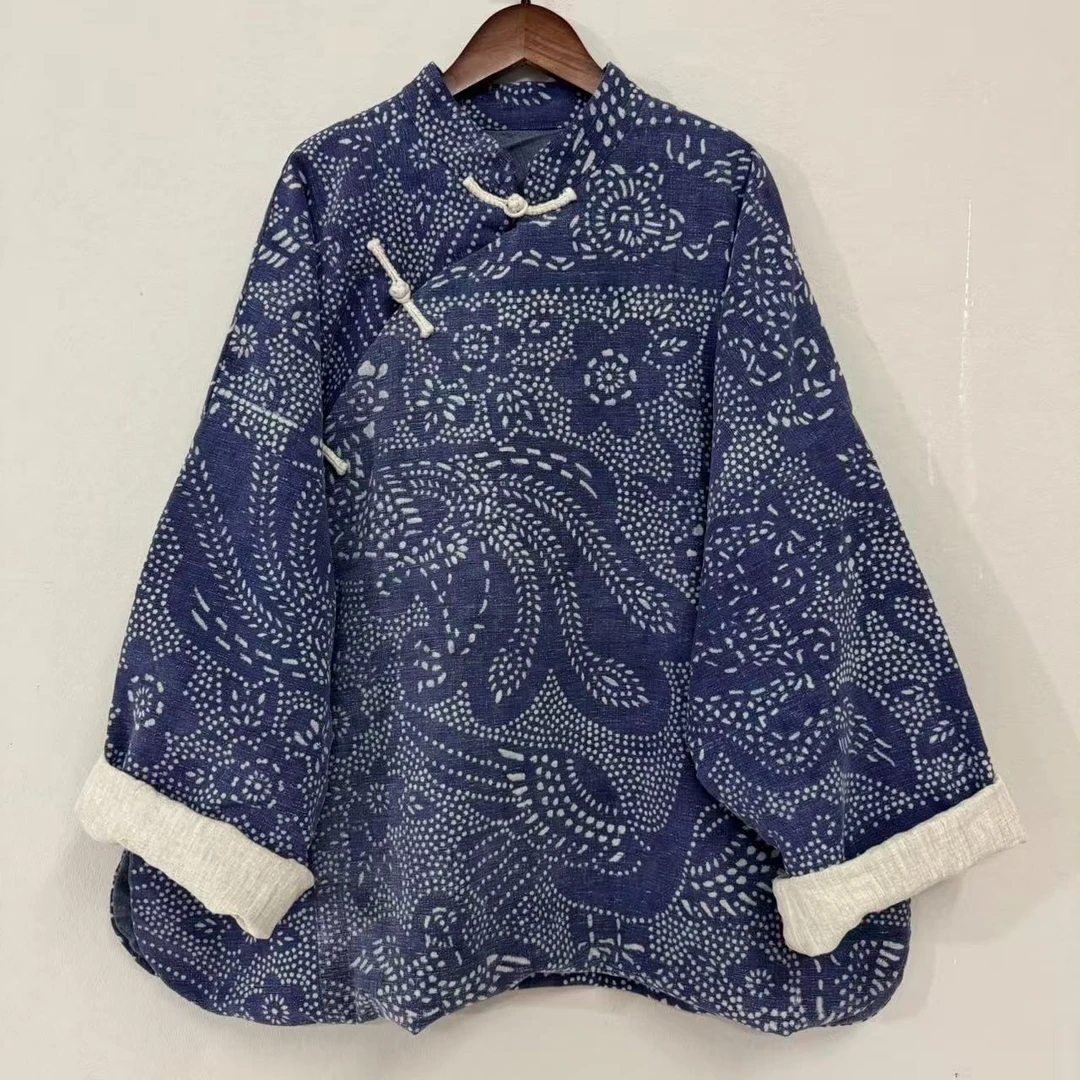 【二囍古朴】2509095青花瓷双层有领太太服