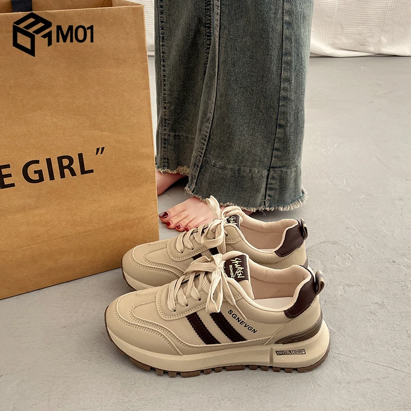 M01爆款百搭厚底老爹鞋女春秋复古显脚小2025欧货德训休闲运动鞋