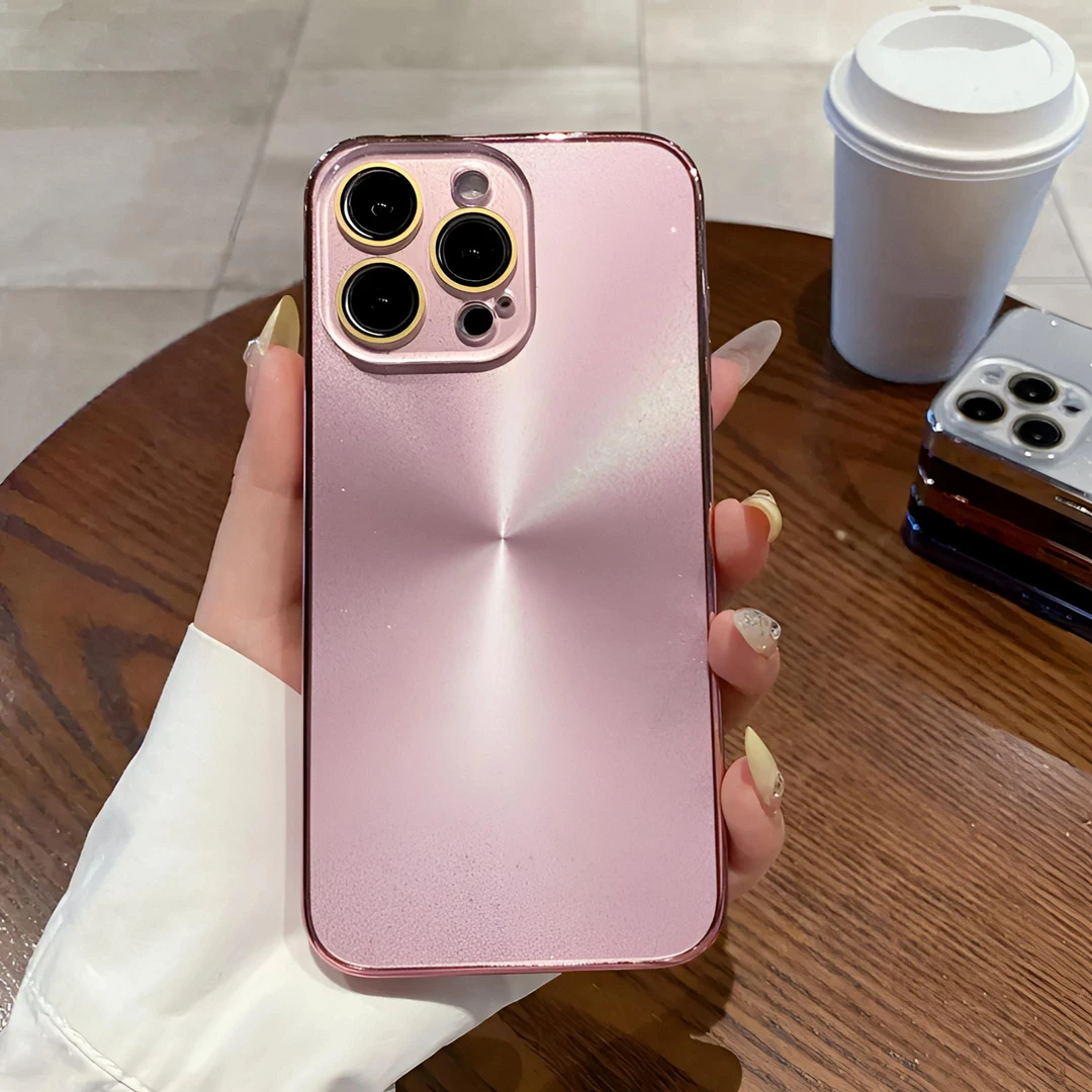 简约高级感纯色极光电镀闪粉适用16promax手机壳15全包14pm情侣13
