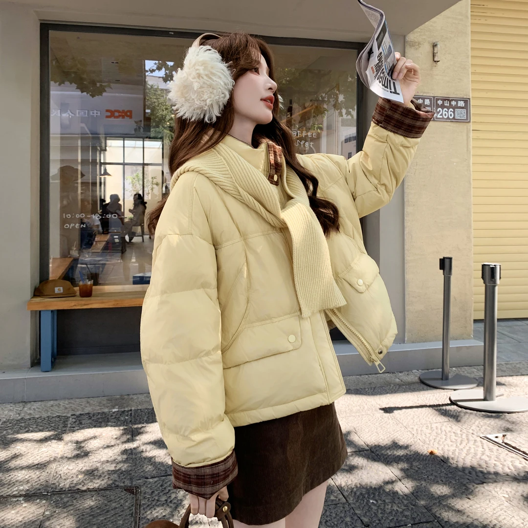 小个子黄色羽绒服女款2025冬季巨好看的小个子短款白鸭绒加厚外套