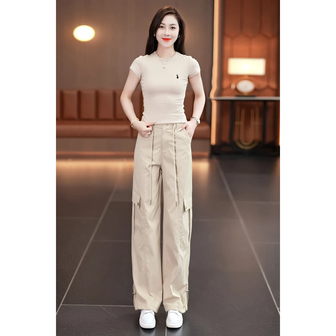 动感少女美式设计感工装裤女2025秋季薄款宽松阔腿高街休闲裤子潮