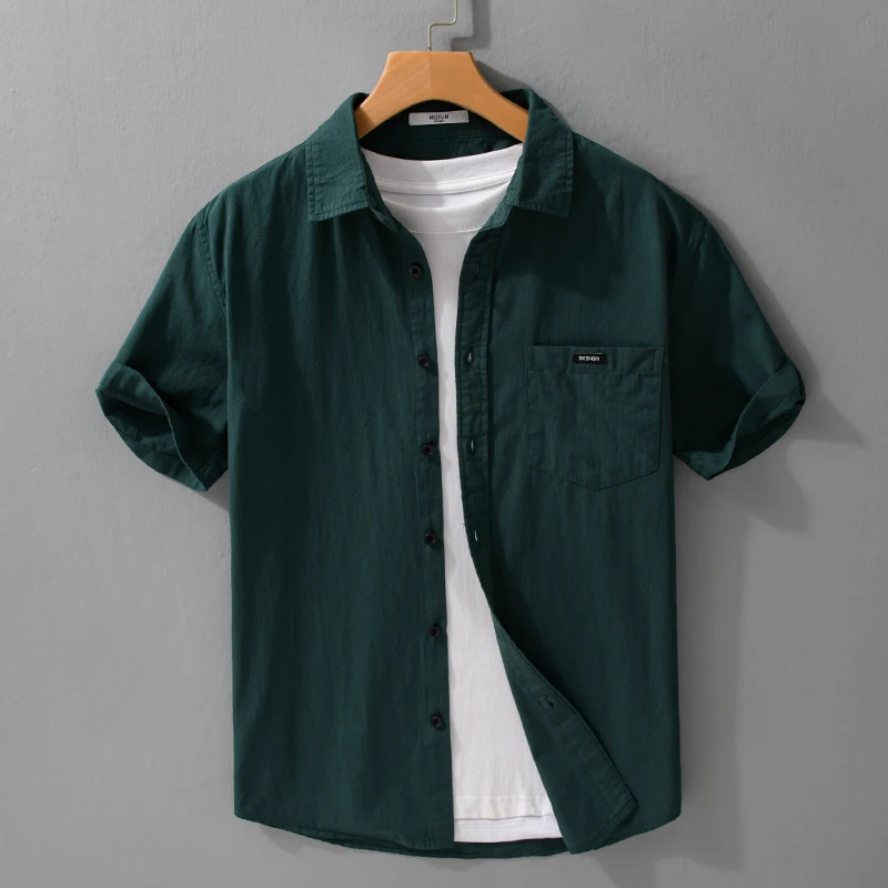 夏季男士短袖衬衫简约百搭纯棉质感舒适清新商务衬衣男装休闲上衣