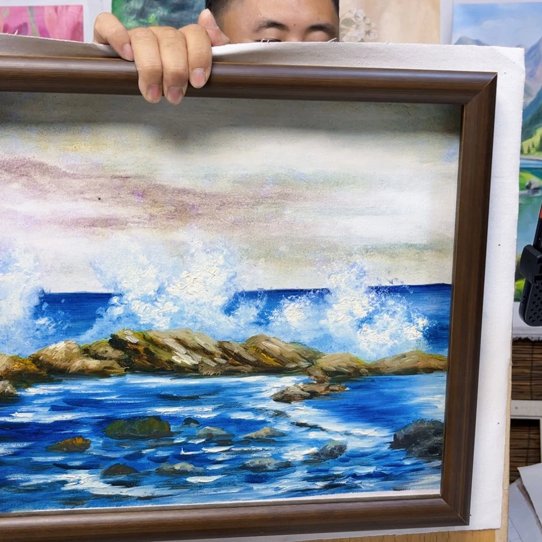 油画行路人小院绘画作品竞拍