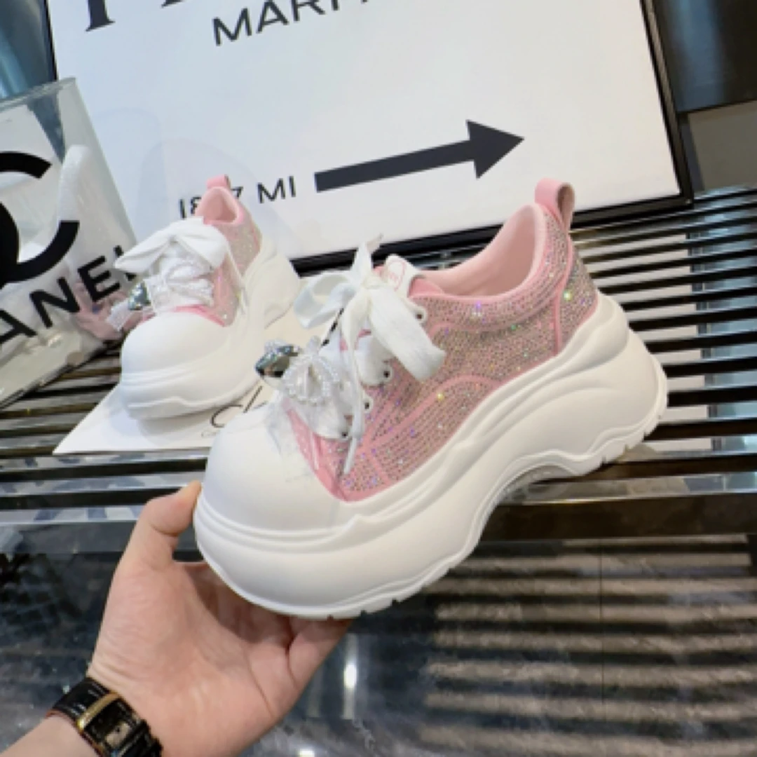 A.M艾墨儿女款厚底大头风水钻增高女款老爹鞋