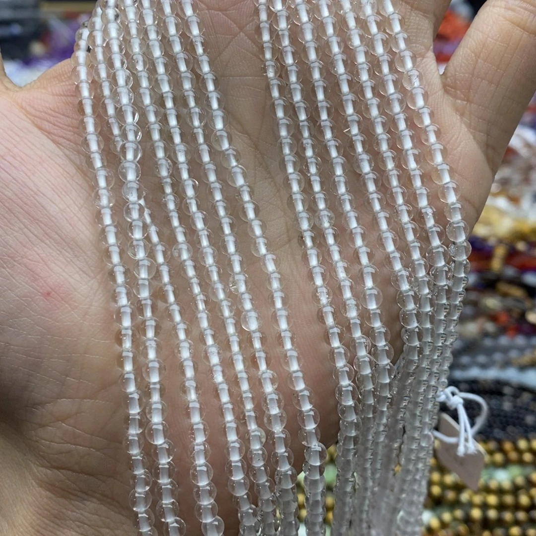 未镶嵌玛瑙/玉髓珠宝半成品一条天然3.8mm白水晶圆珠