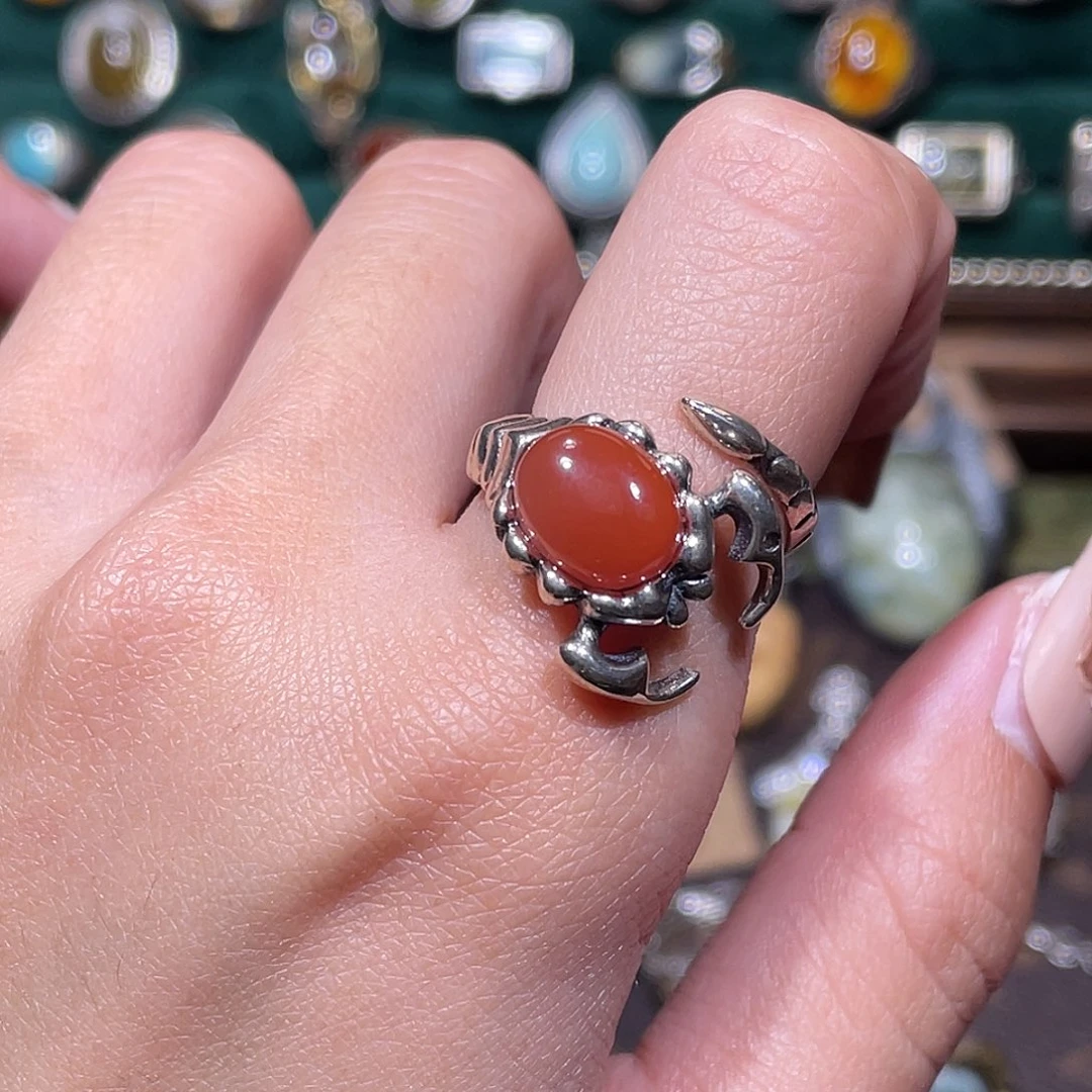 南红玛瑙银S925镶嵌戒指