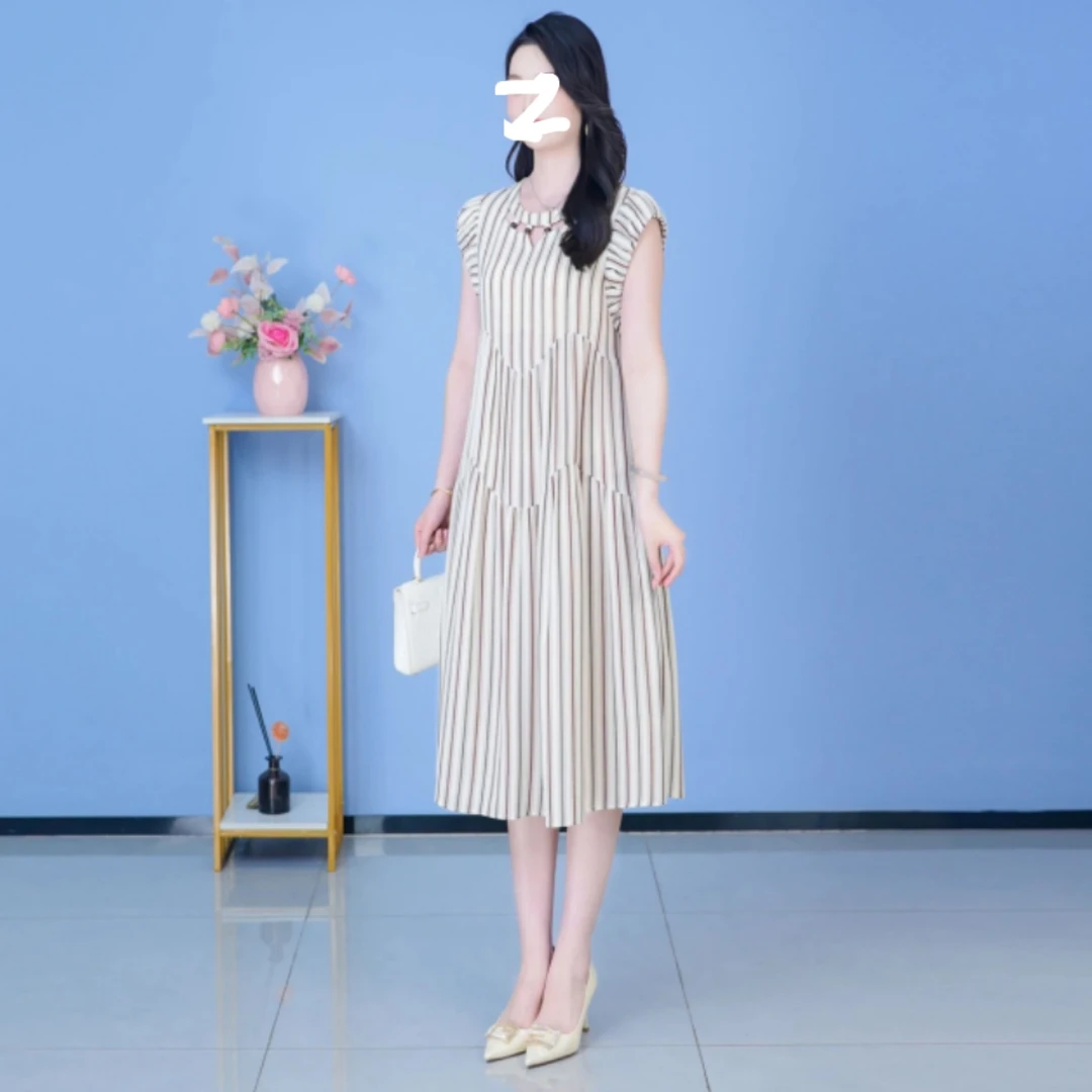 A4567新中式显瘦气质复古优雅中长款裙子