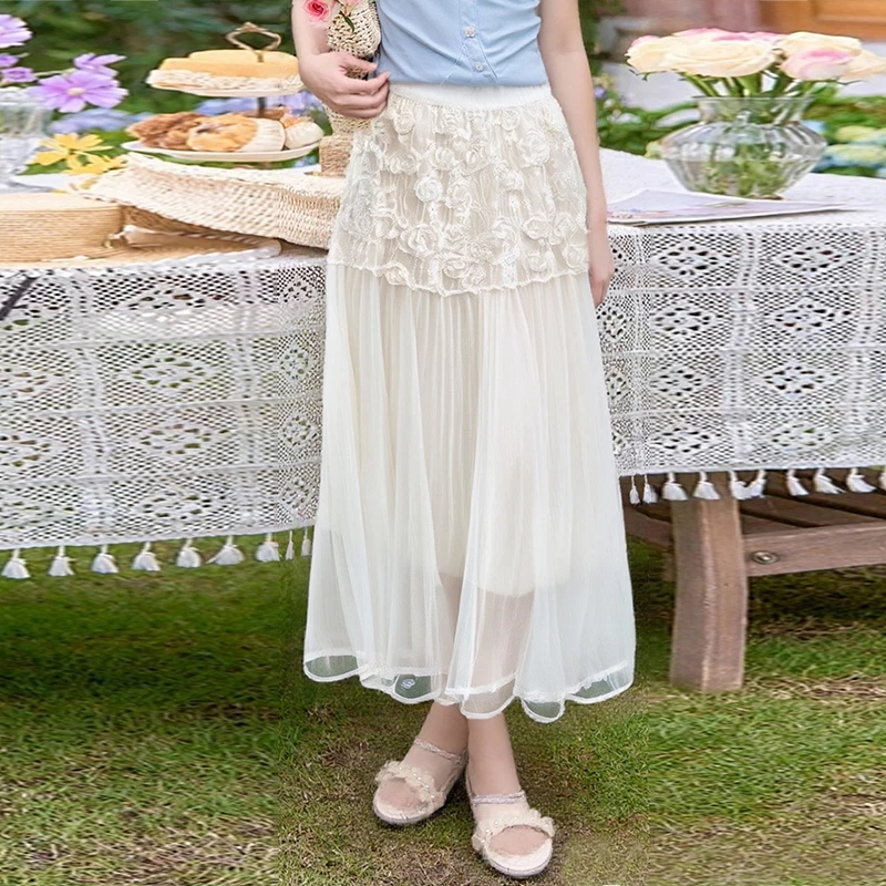 甜美花朵拼接网纱裙百搭蕾丝裙LA CHAPELLE HOMME.H2102.YQSG有